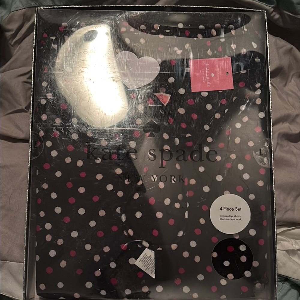 Kate Spade Black Pajama Set with Pink and White Dots